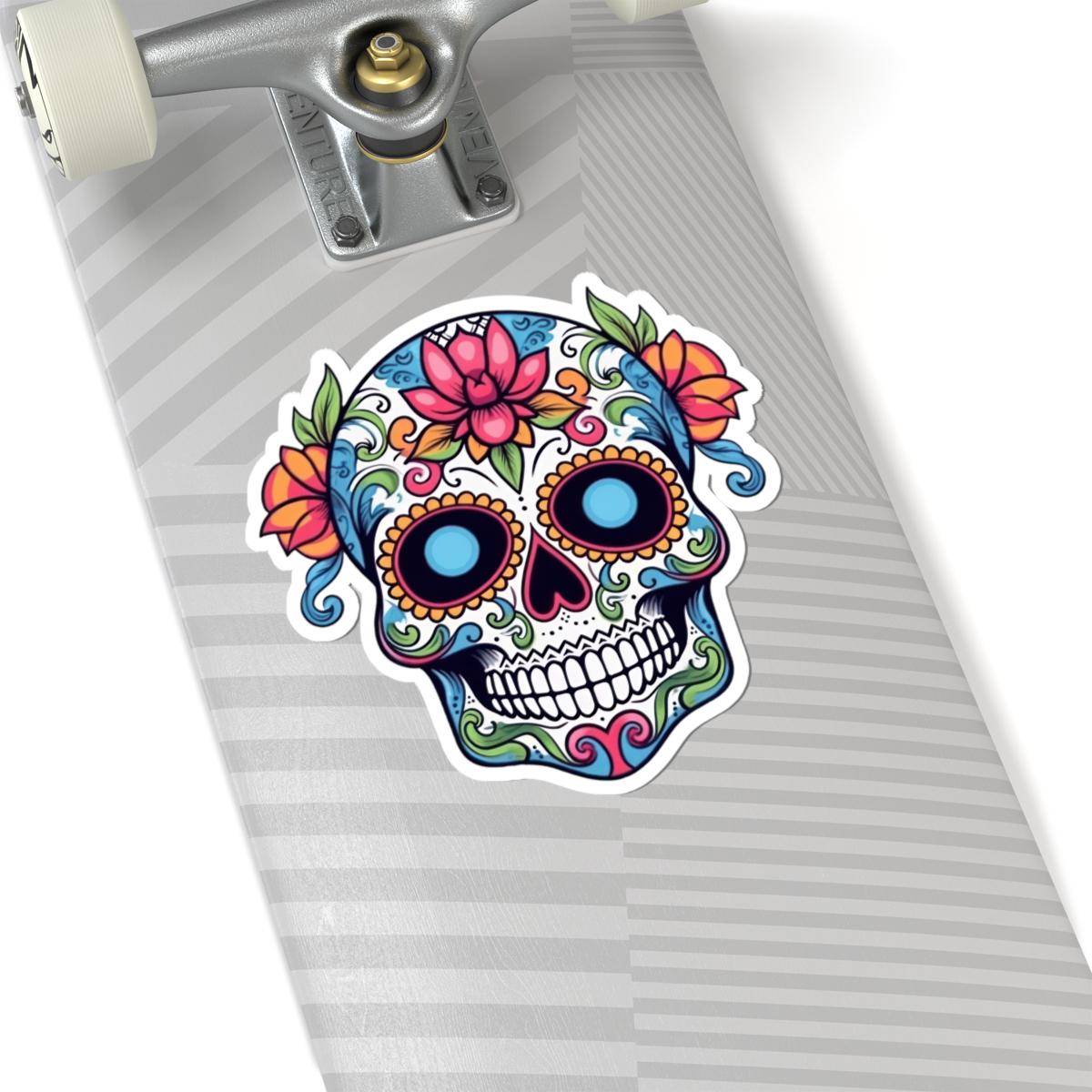 Sugar Skull Vinyl Sticker: Floral Dia de los Muertos Decal - Waterproof Gothic Art-1