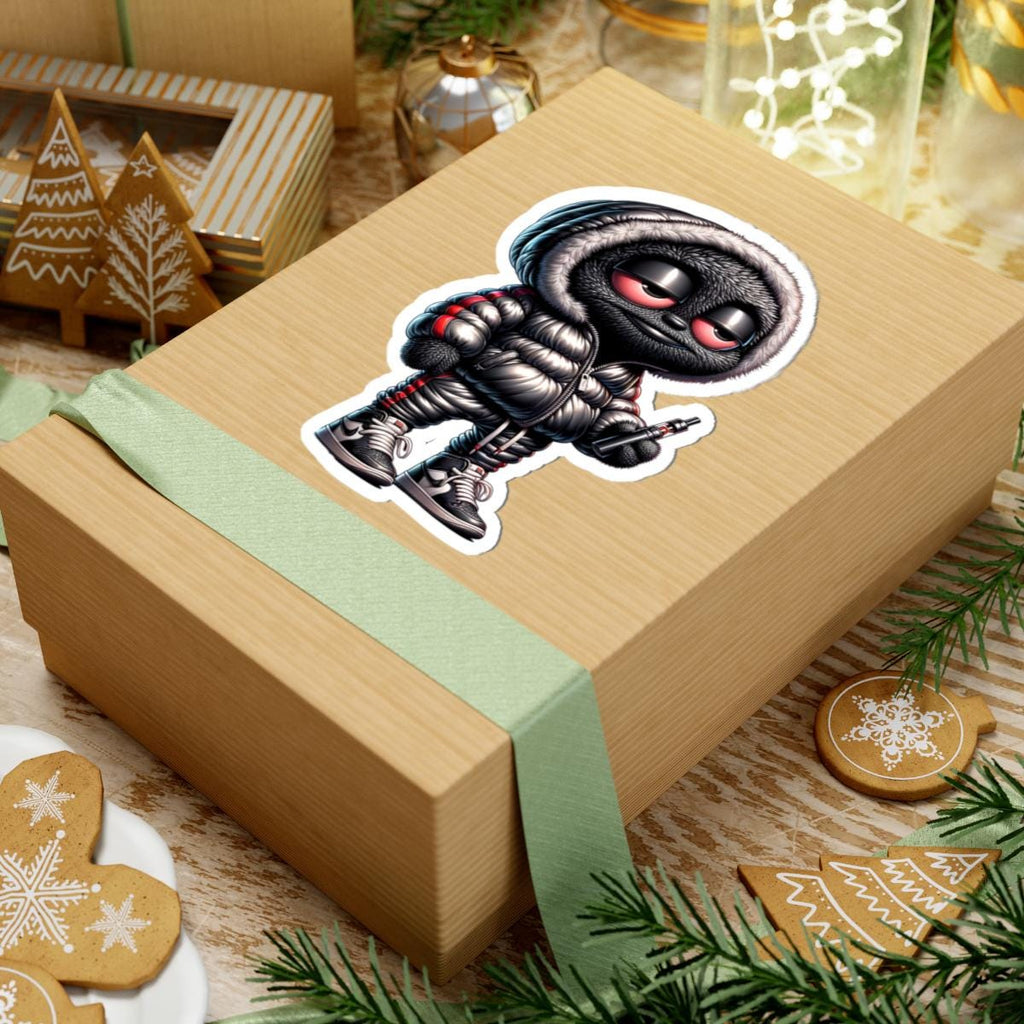 Streetwear Monster Sticker: Black Furry Puffer Jacket - Waterproof Vinyl Decal-3