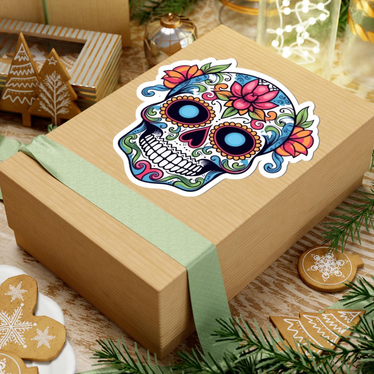 Sugar Skull Vinyl Sticker: Floral Dia de los Muertos Decal - Waterproof Gothic Art-3