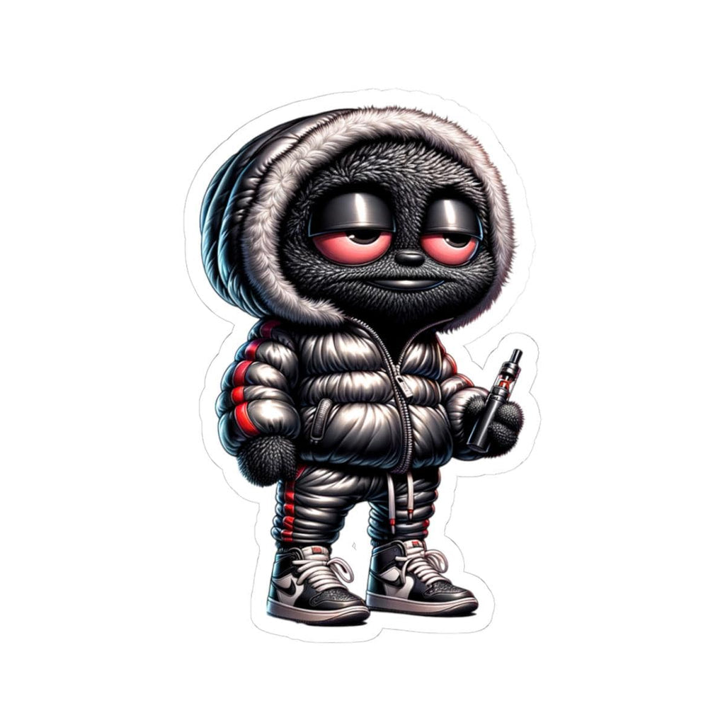Streetwear Monster Sticker: Black Furry Puffer Jacket - Waterproof Vinyl Decal-0