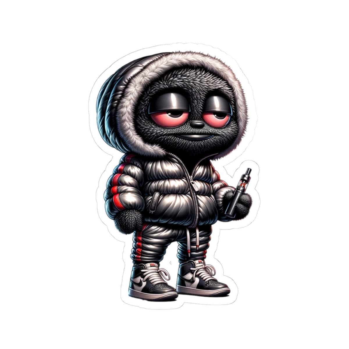Streetwear Monster Sticker: Black Furry Puffer Jacket - Waterproof Vinyl Decal-0