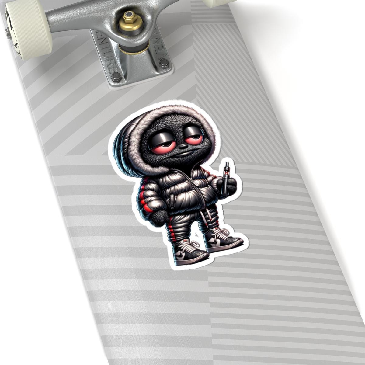 Streetwear Monster Sticker: Black Furry Puffer Jacket - Waterproof Vinyl Decal-1