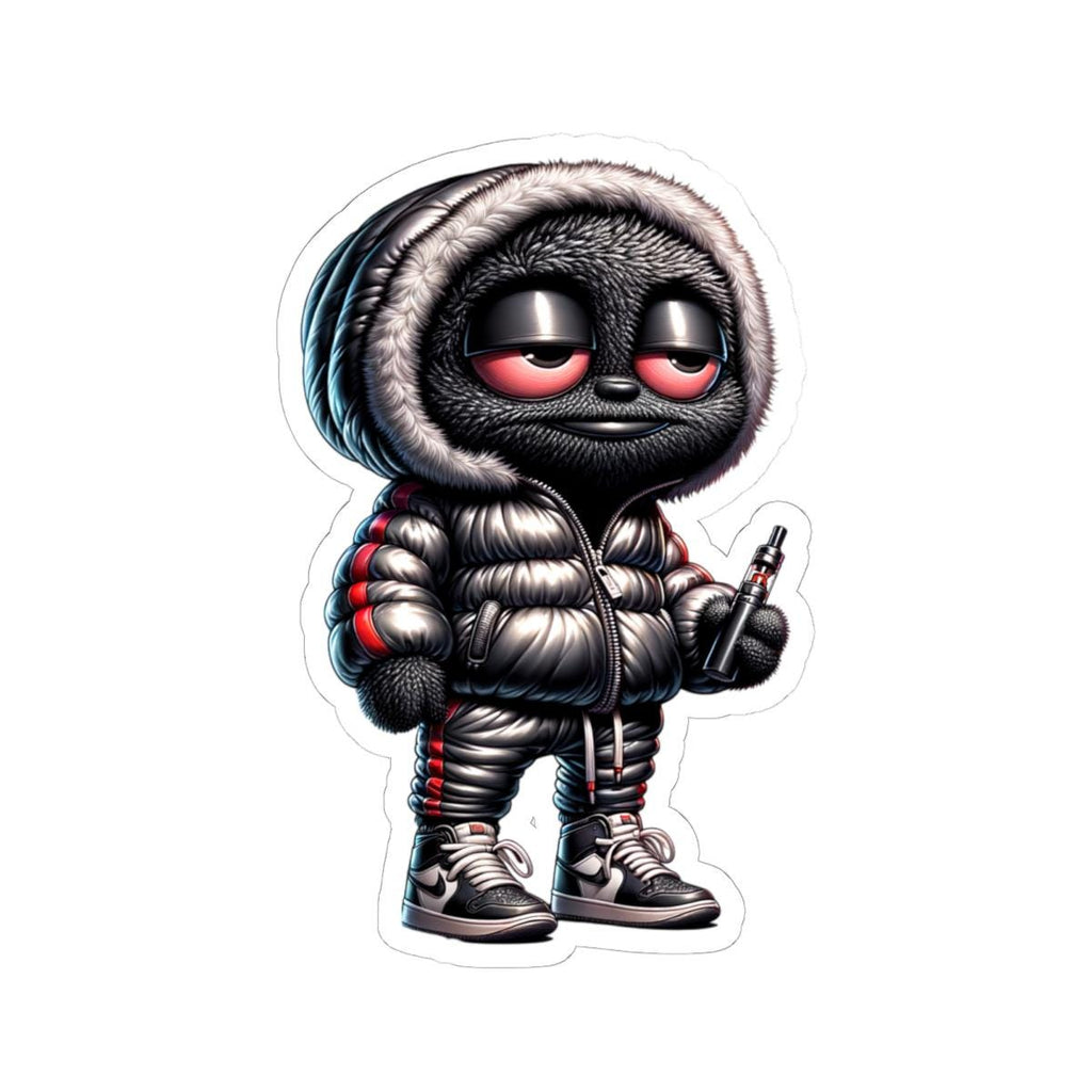Streetwear Monster Sticker: Black Furry Puffer Jacket - Waterproof Vinyl Decal-4