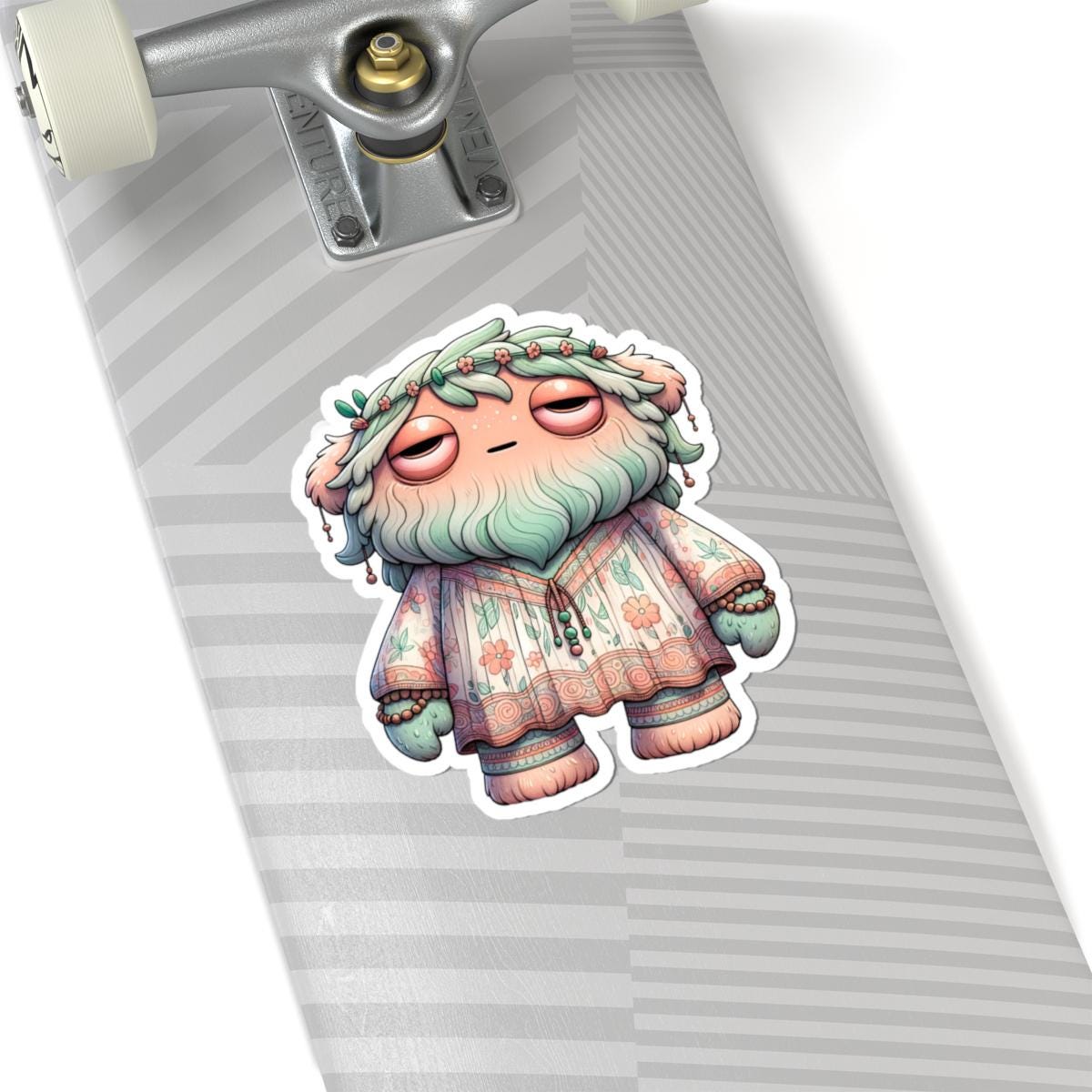 Floral Boho Monster Sticker: Pastel Hippie Character Art-1