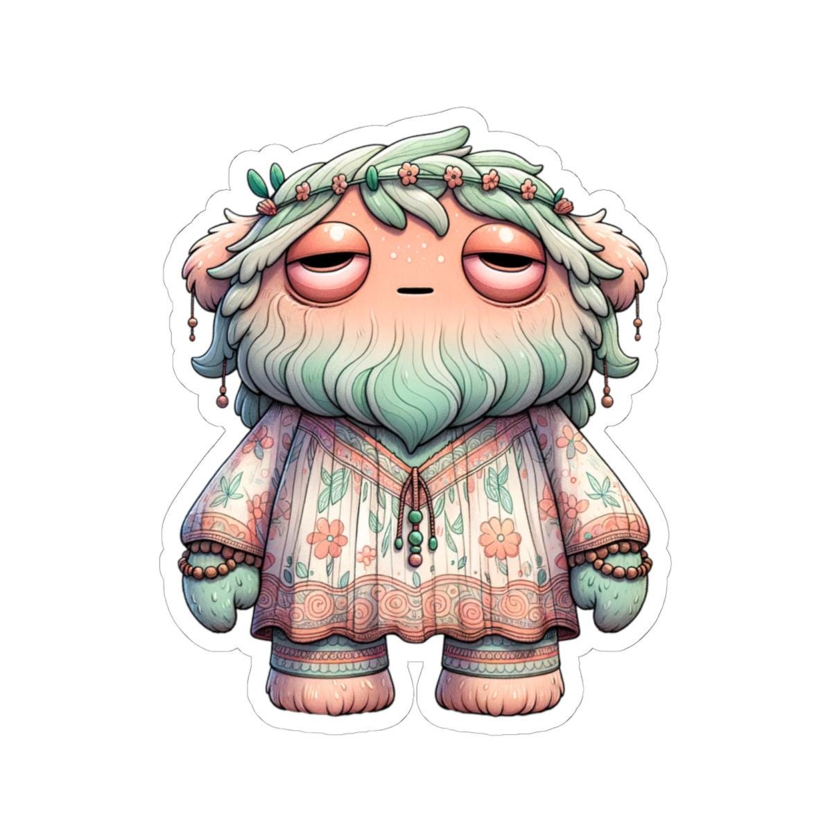 Floral Boho Monster Sticker: Pastel Hippie Character Art-4