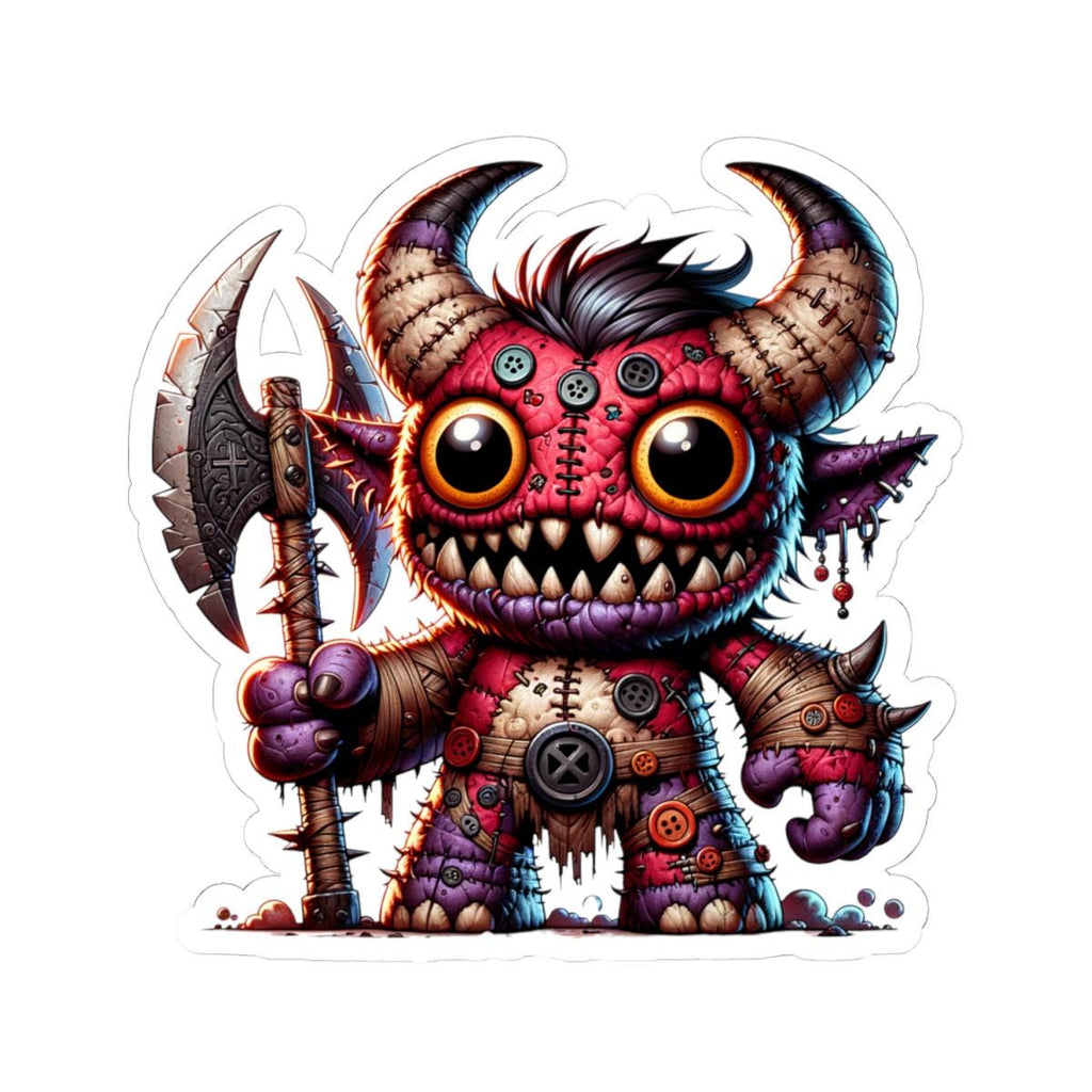 ColorFlow | Red Stitched Plushie Demon Monster Vinyl Sticker | Button Eye Art Decal | Unique Collectible | Fantasy Gift-3