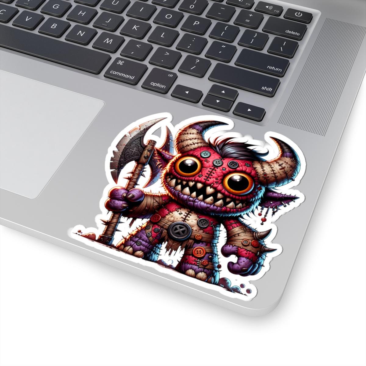 ColorFlow | Red Stitched Plushie Demon Monster Vinyl Sticker | Button Eye Art Decal | Unique Collectible | Fantasy Gift-4