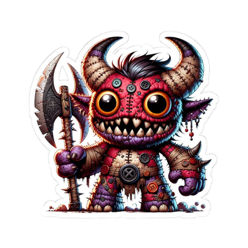 ColorFlow | Red Stitched Plushie Demon Monster Vinyl Sticker | Button Eye Art Decal | Unique Collectible | Fantasy Gift-0