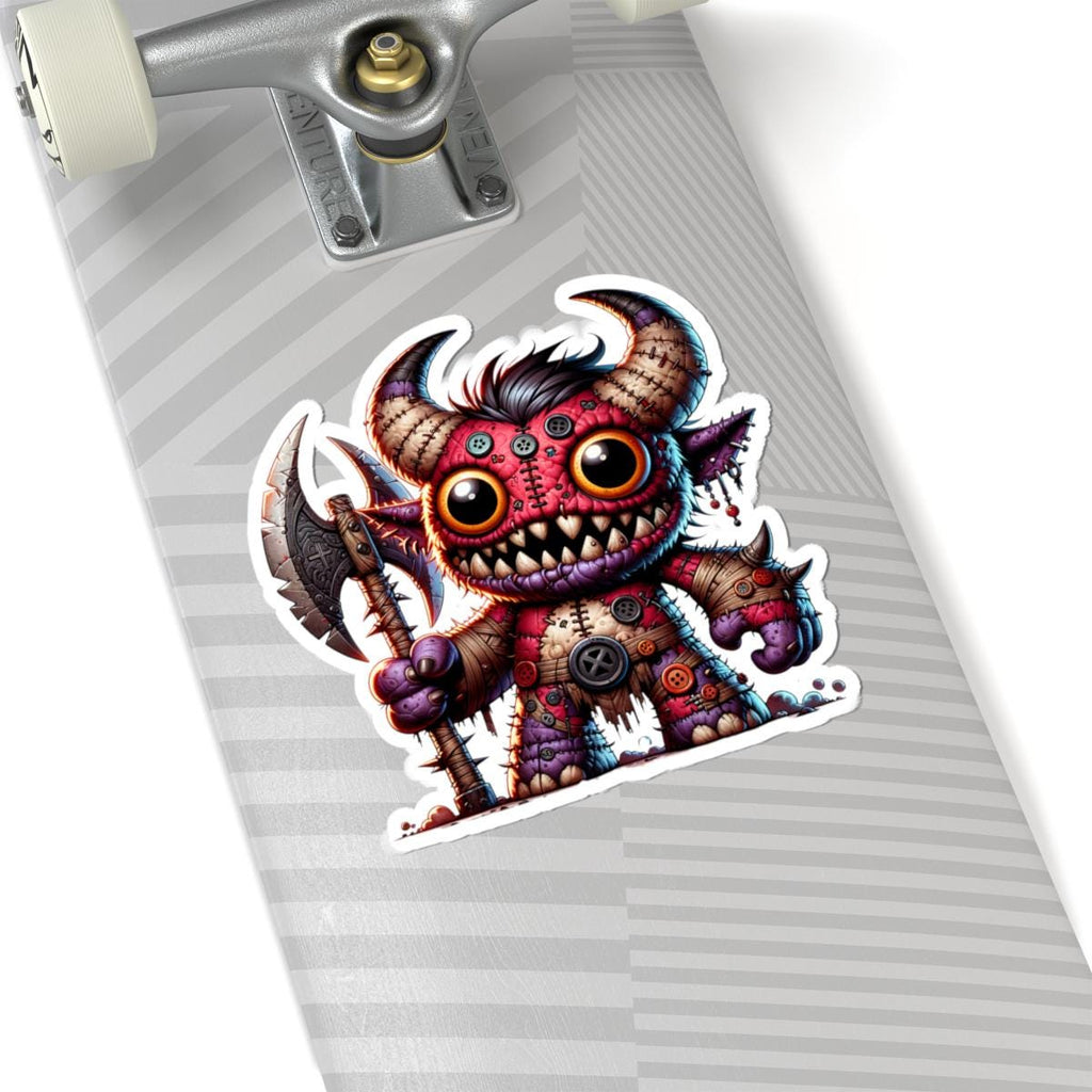 ColorFlow | Red Stitched Plushie Demon Monster Vinyl Sticker | Button Eye Art Decal | Unique Collectible | Fantasy Gift-1