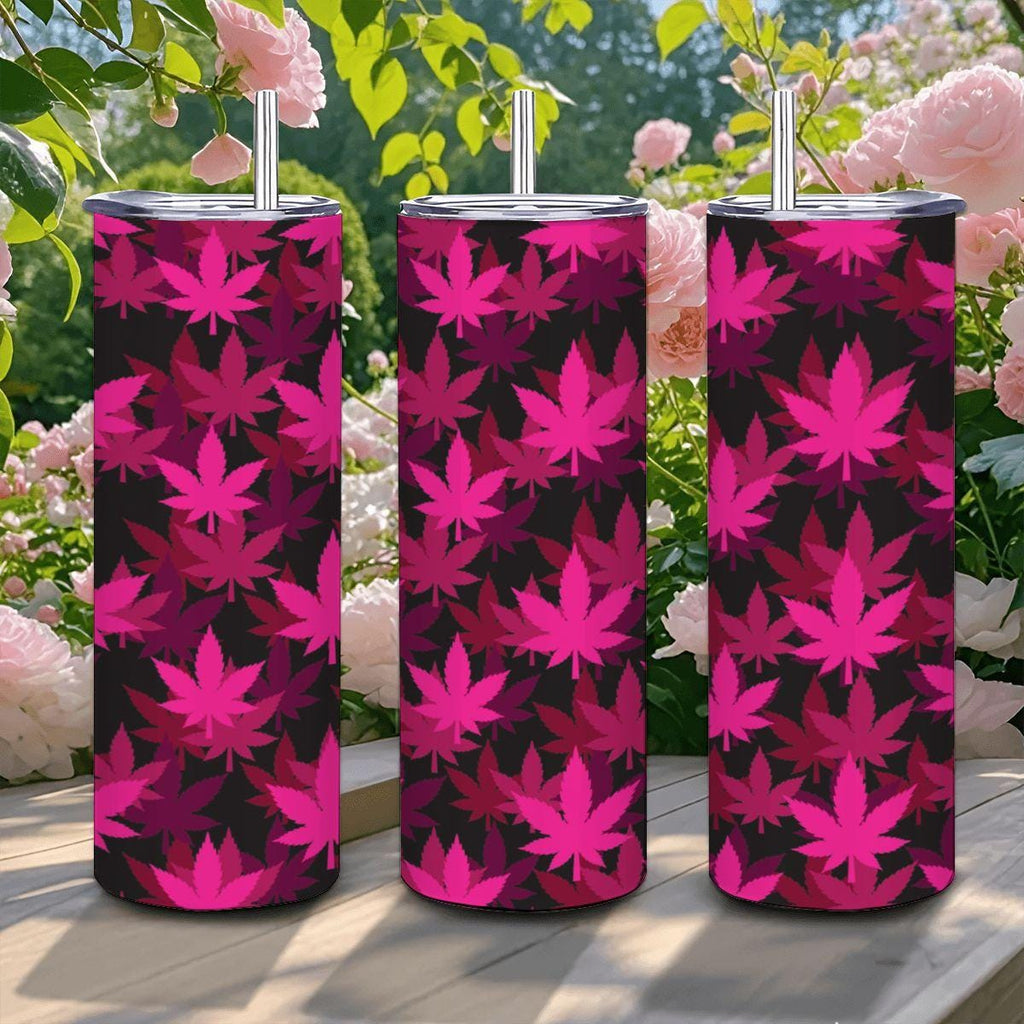 ColorFlow | Pink Neon Leaf Tumbler 20oz | Bold Cannabis Stainless Steel Cup | Weed Gift for Stoner Women-0