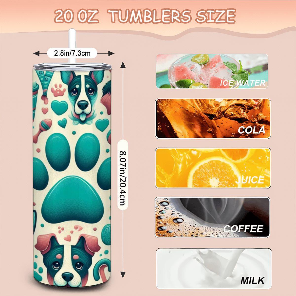 Dog Lover Tumbler | Paw Print 20oz Stainless Steel Insulated Cup-3