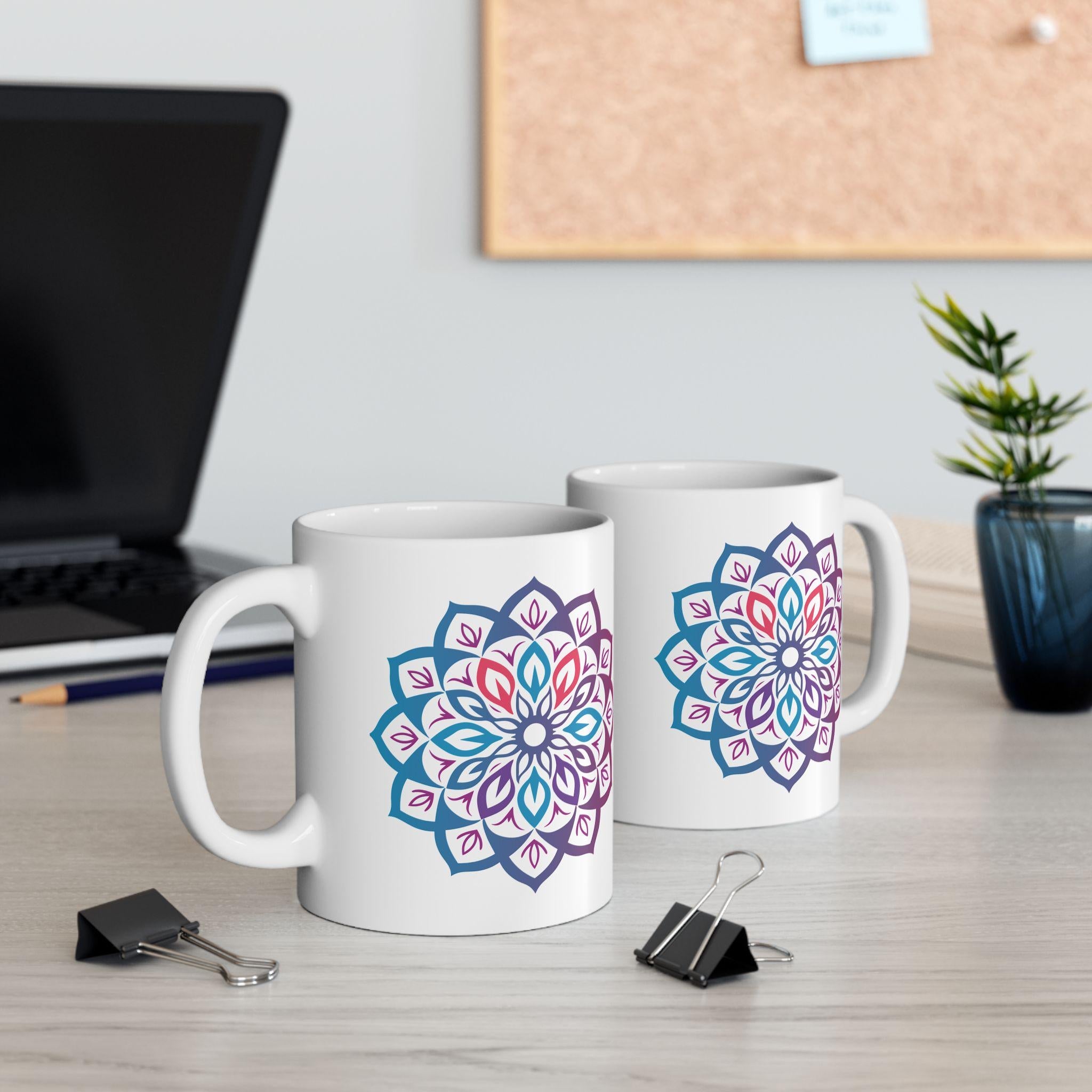 Mystic Aura Mandala Ceramic Mug | Blue Purple Boho Coffee Cup-1