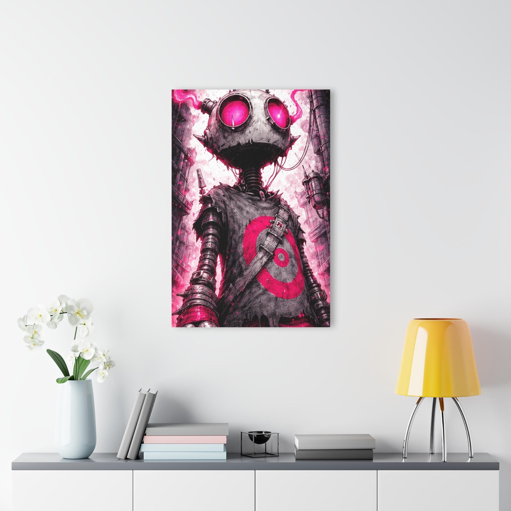 ColorFlow | Pink Cyber Robot Metal Art Print | Sci Fi Character Artwork | Futuristic Decor | Gamer Room Decor | Cyberpunk Decor-3