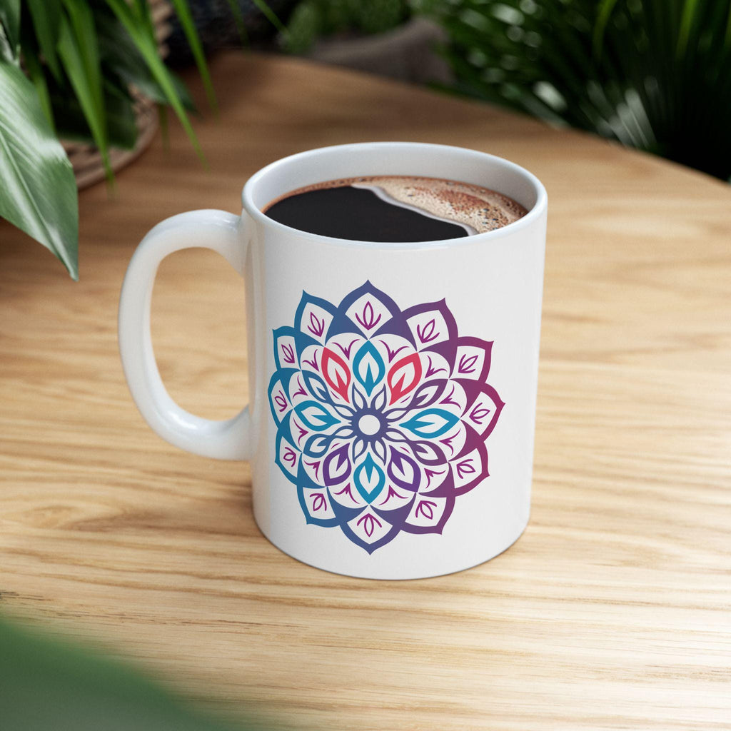 Mystic Aura Mandala Ceramic Mug | Blue Purple Boho Coffee Cup-0